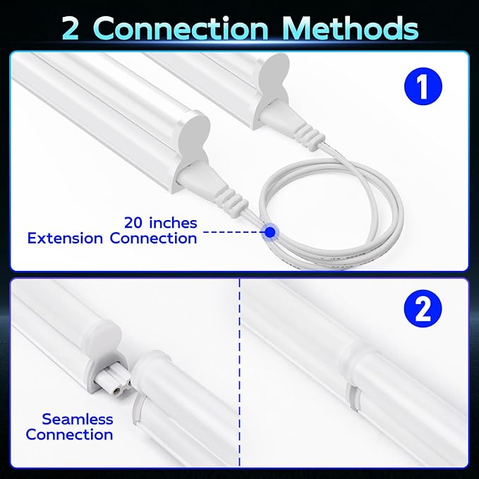 2 Pack 4FT T5 LED Shop Lights 22W 2200LM 6500K Linkable Utility Fixtures with Switch