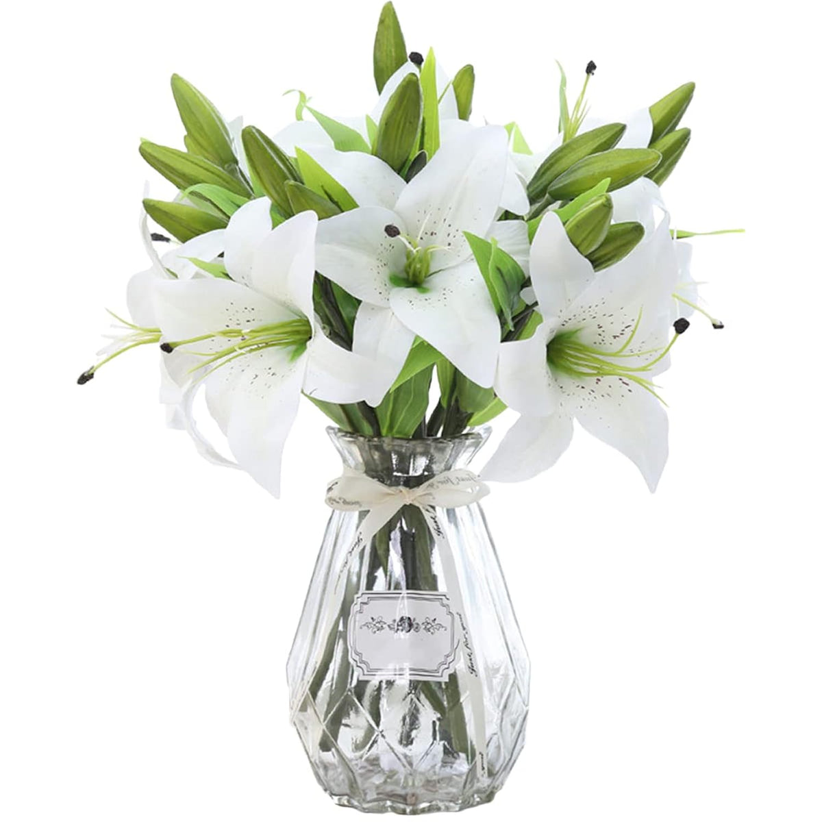 5Pcs Artificial Lily Faux Flowers Plastic Easter Tiger Lily Real Touch Bouquet For Wedding Party Home Garden Hotel Decor (White)