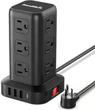 Power Strip Tower 12 Outlets 4 USB Ports 6.5FT Extension Cord Black