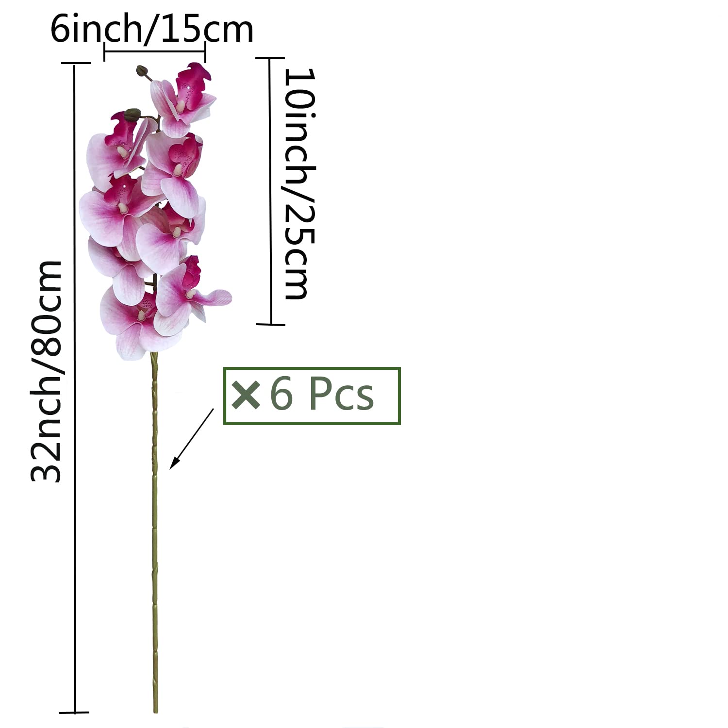 6 Pcs Artificial Orchid Flowers Artificial Phalaenopsis Flowers 32 Inch Stem Plants For Home Wedding Decoration (White Flower Purple Core)
