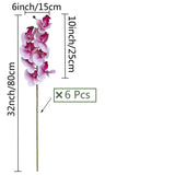 6 Pcs Artificial Orchid Flowers Artificial Phalaenopsis Flowers 32 Inch Stem Plants For Home Wedding Decoration (White Flower Purple Core)