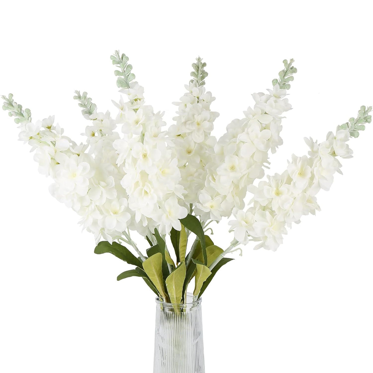 6Pcs Delphinium Artificial Flowers White 34.6'' Faux Larkspur Silk Flowers Long Stem Fake Snapdragon Realistic Flowers For Tall Floor Vase Home Kitchen Wedding Table Centerpieces Outdoor Decor (White)