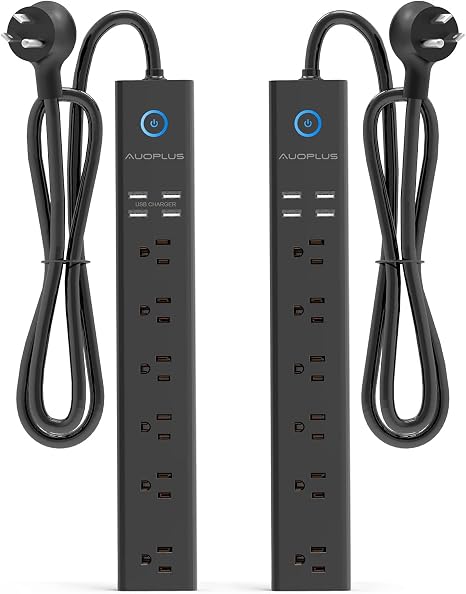 2 Pack Surge Protector Power Strip 6 Outlets 4 USB Ports 6FT Flat Plug Extension Cord
