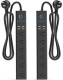 2 Pack Surge Protector Power Strip 6 Outlets 4 USB Ports 6FT Flat Plug Extension Cord
