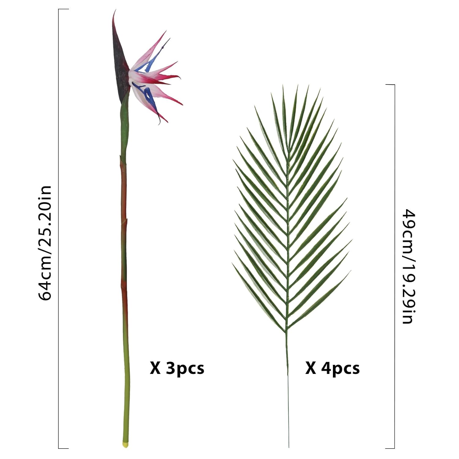 Bird Of Paradise Artificial Plant Combo Palm Leaves,Faux Bird Of Paradise Plant With Artificial Palm Leaves For Wedding Garden Office Home Indoor And Outdoor Decor(Pink)