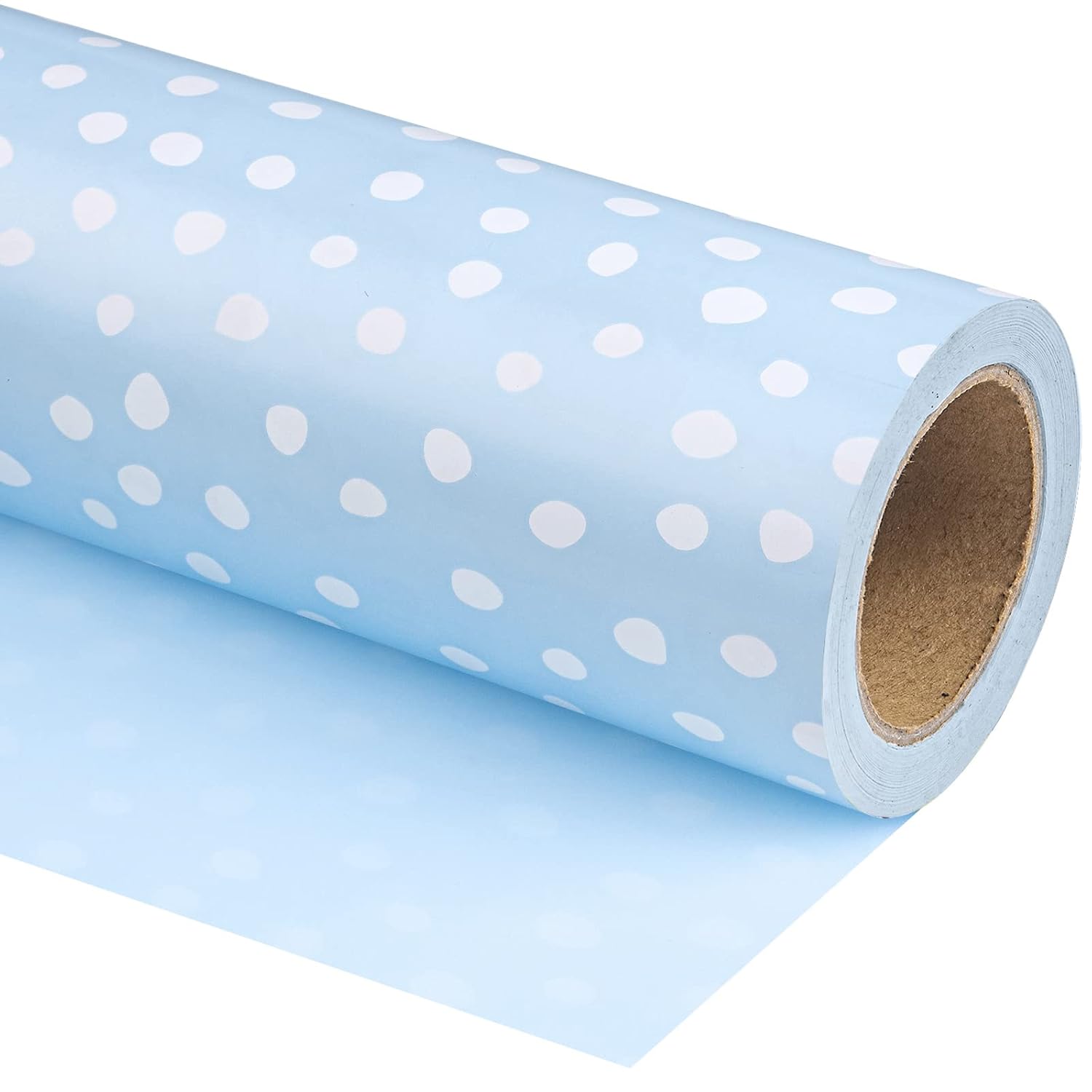 Reversible Wrapping Paper - Mini Roll - 17 Inch X 33 Feet - Light Blue And Delicate Polka Dots Design For Birthday, Holiday, Wedding, Baby Shower