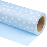 Reversible Wrapping Paper - Mini Roll - 17 Inch X 33 Feet - Light Blue And Delicate Polka Dots Design For Birthday, Holiday, Wedding, Baby Shower