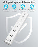 360 Degree Surge Protector Power Strip 4 Outlets 4 USB Ports 2 USB C 6FT Flat Plug Wall Mount White