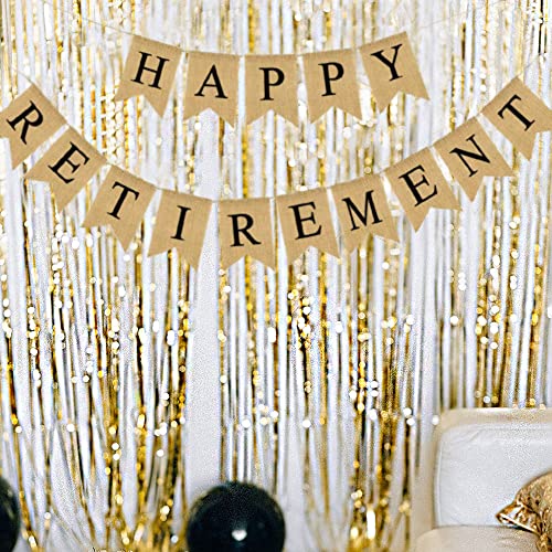 Happy Retirement Banner - Burlap Decorations, Reusable Bunting Garland for Men and Women