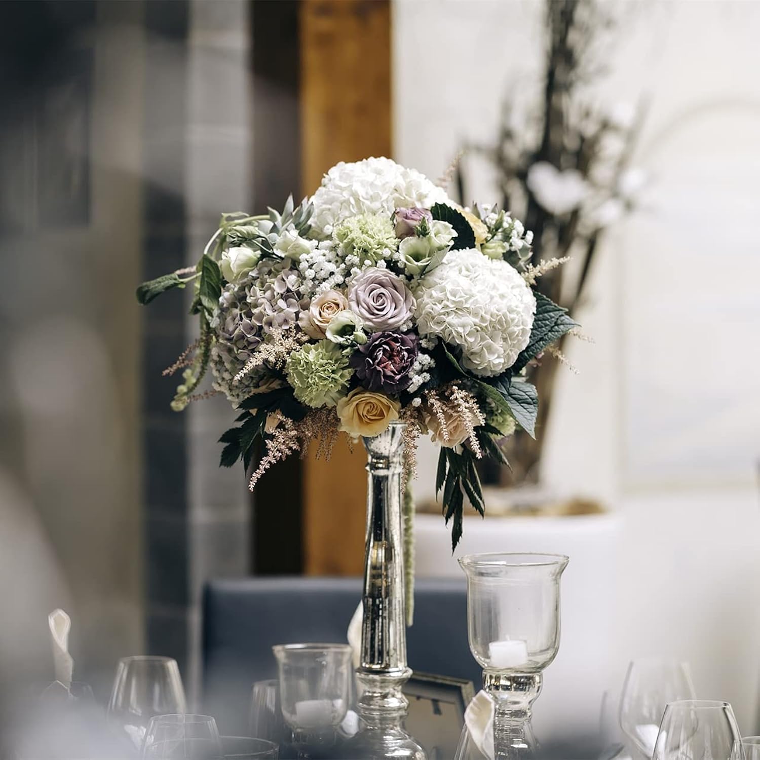 6Pcs White Hydrangea Artificial Flowers - Faux Hydrangea Flowers, Fake Silk Flowers For Table Centerpiece, Silk Hydrangea Flowers With Stems For Home Wedding Party Decor