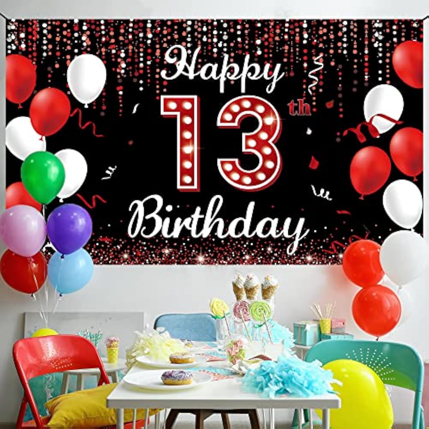 13Th Birthday Backdrop Banner, Happy 13Th Birthday Decorations For Gir