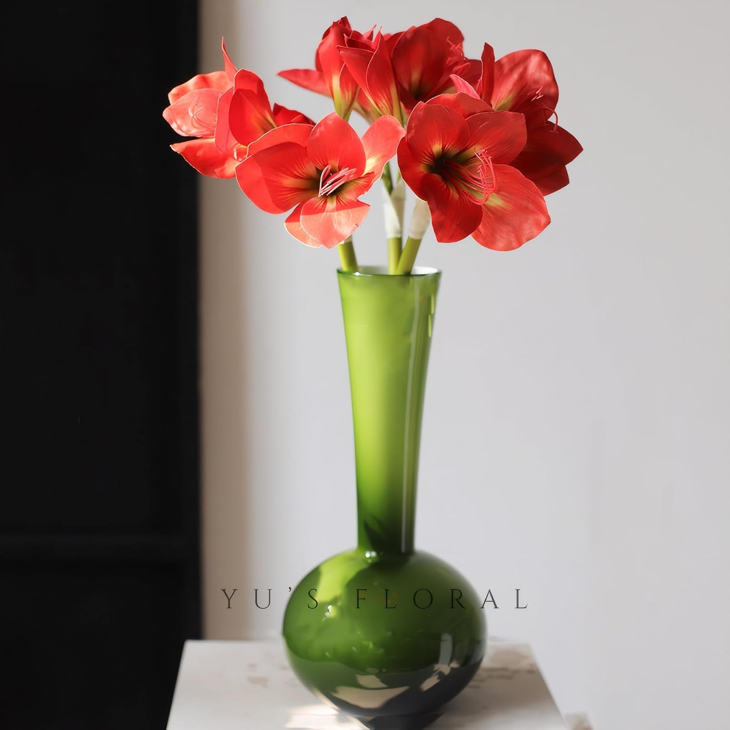 21.5" Artificial Amaryllis Flowers Red Fake Silk Flowers Faux Belladonna Lily For Home Office Hotel Decoration Wedding Centerpiece Bouquet1(3Pcs,Red)