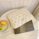 Fairycore Laptop Case For Women Floral Carrying Tablet Bag Cover Puffy Quilted Computer Liner Bag 11-15.6 Inch (11 Inch,White)