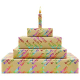 Multi-Colored Foil "Happy Birthday" Lettering On Brown Recyclable Kraft Wrapping Paper -1 Mini Roll 17 X 10 Ft Per Roll 14.1 Sq.Ft.Ttl- Glitter Iridescent Recycled Gift Wrap For Diy Crafts Celebration Party, Holiday, Baby Shower