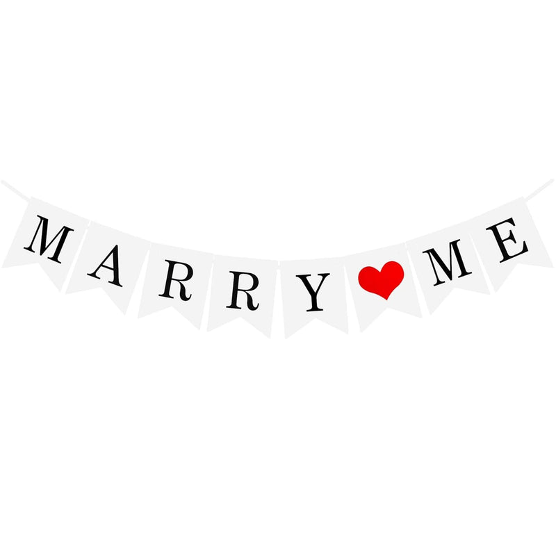 Marry Me Banner, White Cardboard With Black Letters, Swallowtail Desig