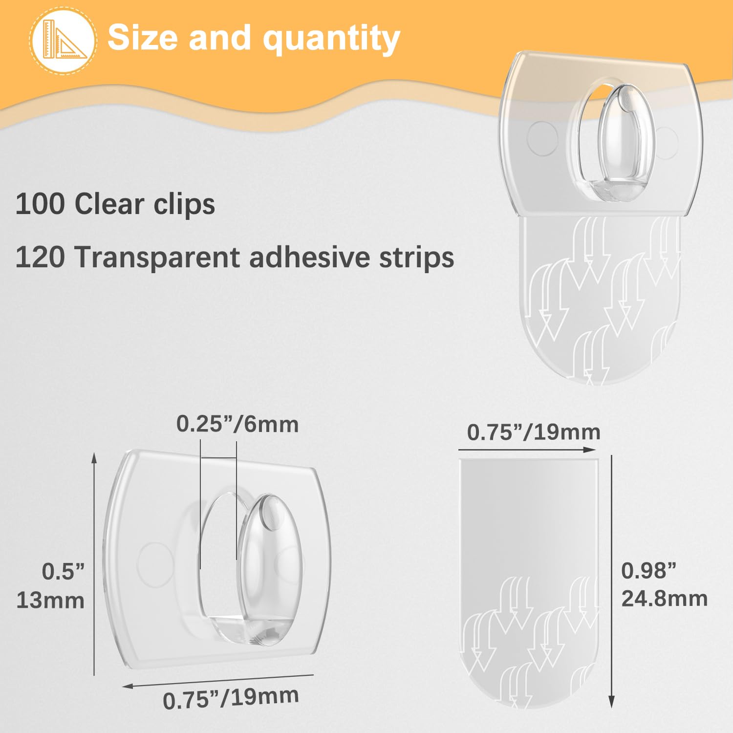 100 Clips + 120 Adhesive Strips, Clear Mini Light Clips, Strips Hooks, Small Self-Adhesive Hooks, Indoor Christmas/Festival Decoration,Hooks Small