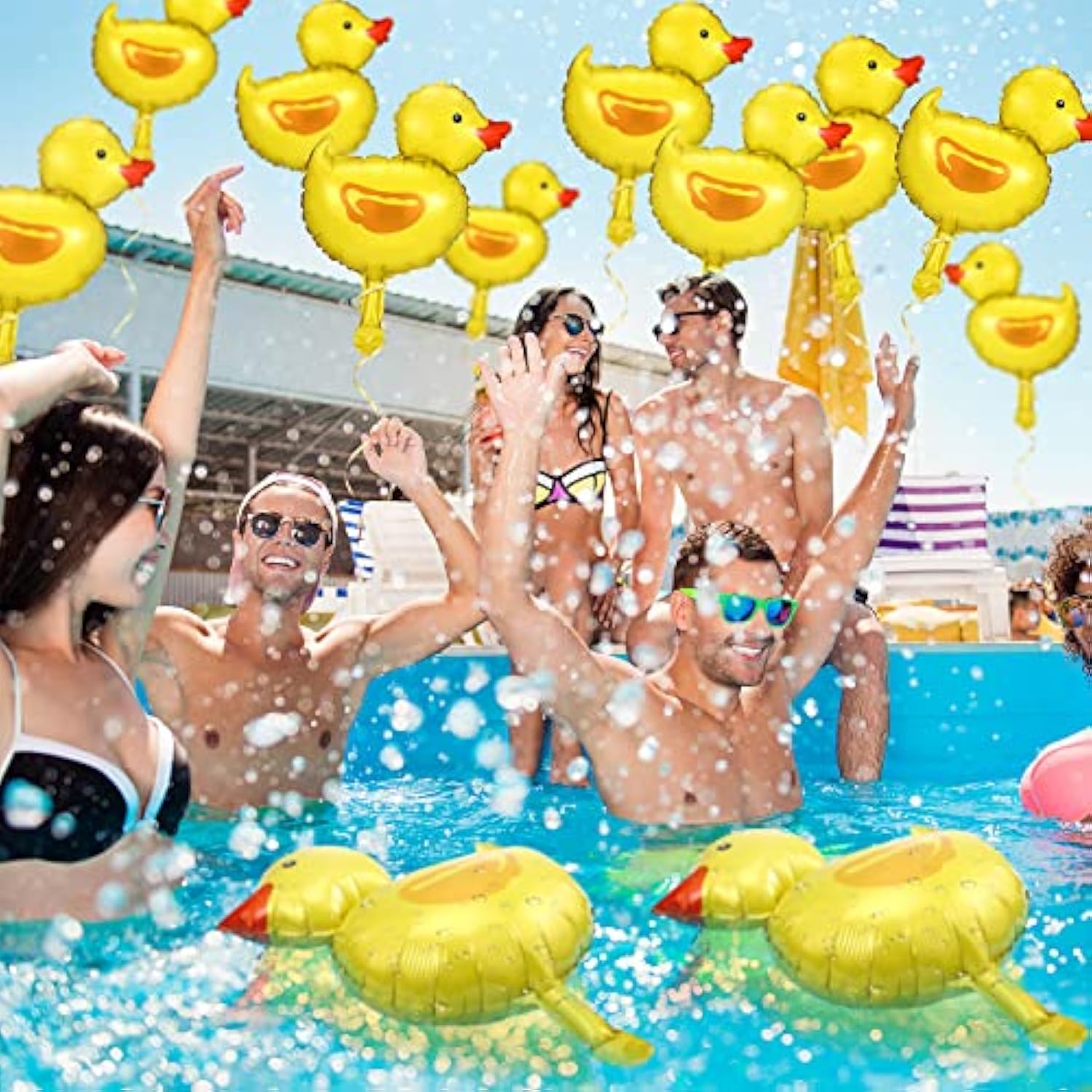 30 Pcs Duck Balloon Mini Duck Shape Foil Balloon With 4 Rolls Gold Ribbons For Birthday Baby Shower Party Decoration