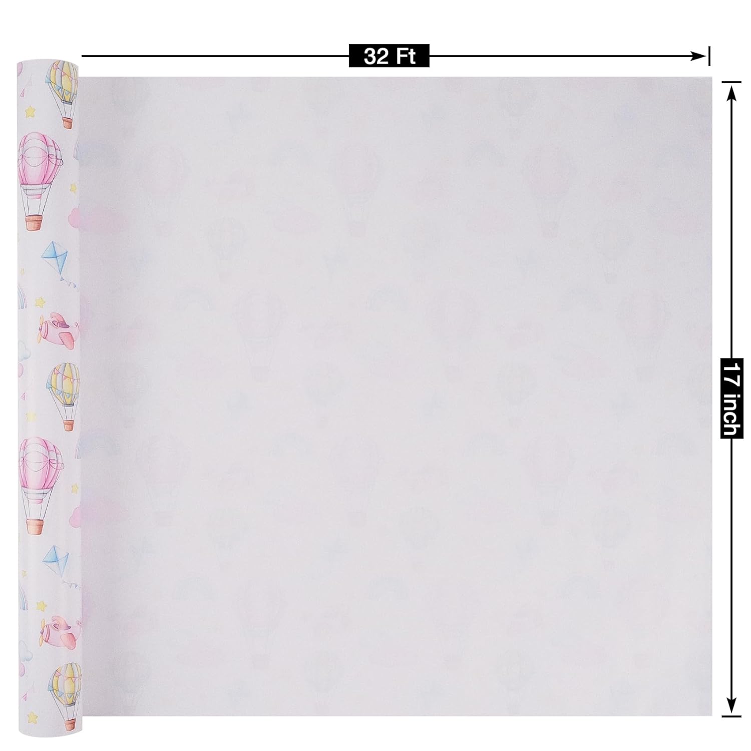 Pink Hot Air Balloons Wrapping Paper For Baby Girl - 17 Inch X 32 Feet Mini Rolls Baby Shower Wrapping Paper Roll For Birthday, Girl’S Themed Party Celebrations Gift Wrap