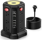 Tower Surge Protector Power Strip 12 Outlets 5 USB Ports Night Light 10FT Extension Cord Black