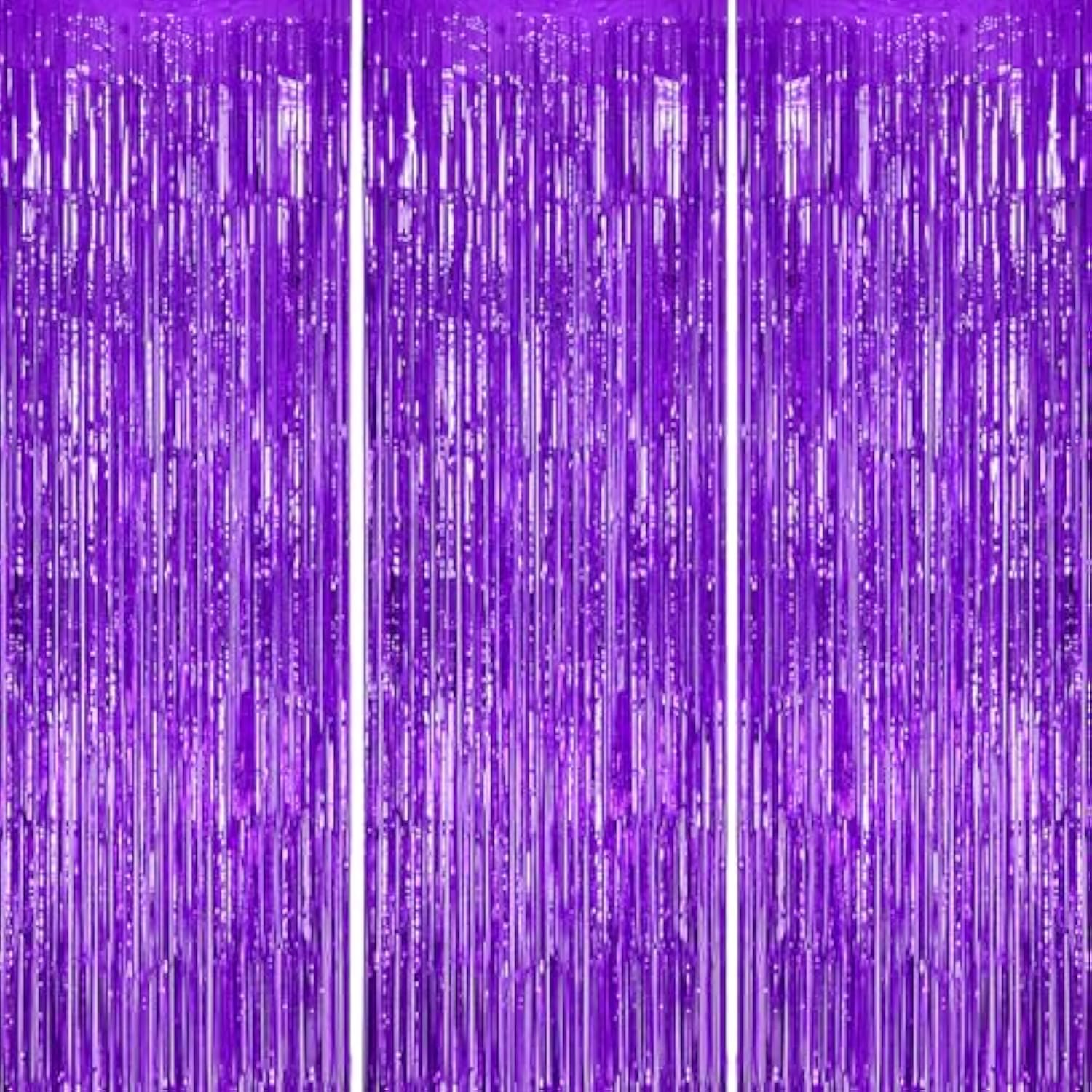 3-Pack Purple Foil Fringe Backdrop Curtains for Party & Photo Booth Décor