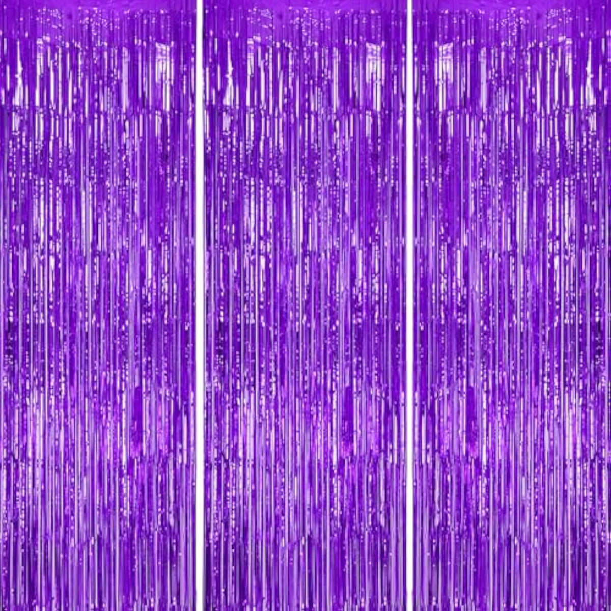 3-Pack Purple Foil Fringe Backdrop Curtains for Party & Photo Booth Décor