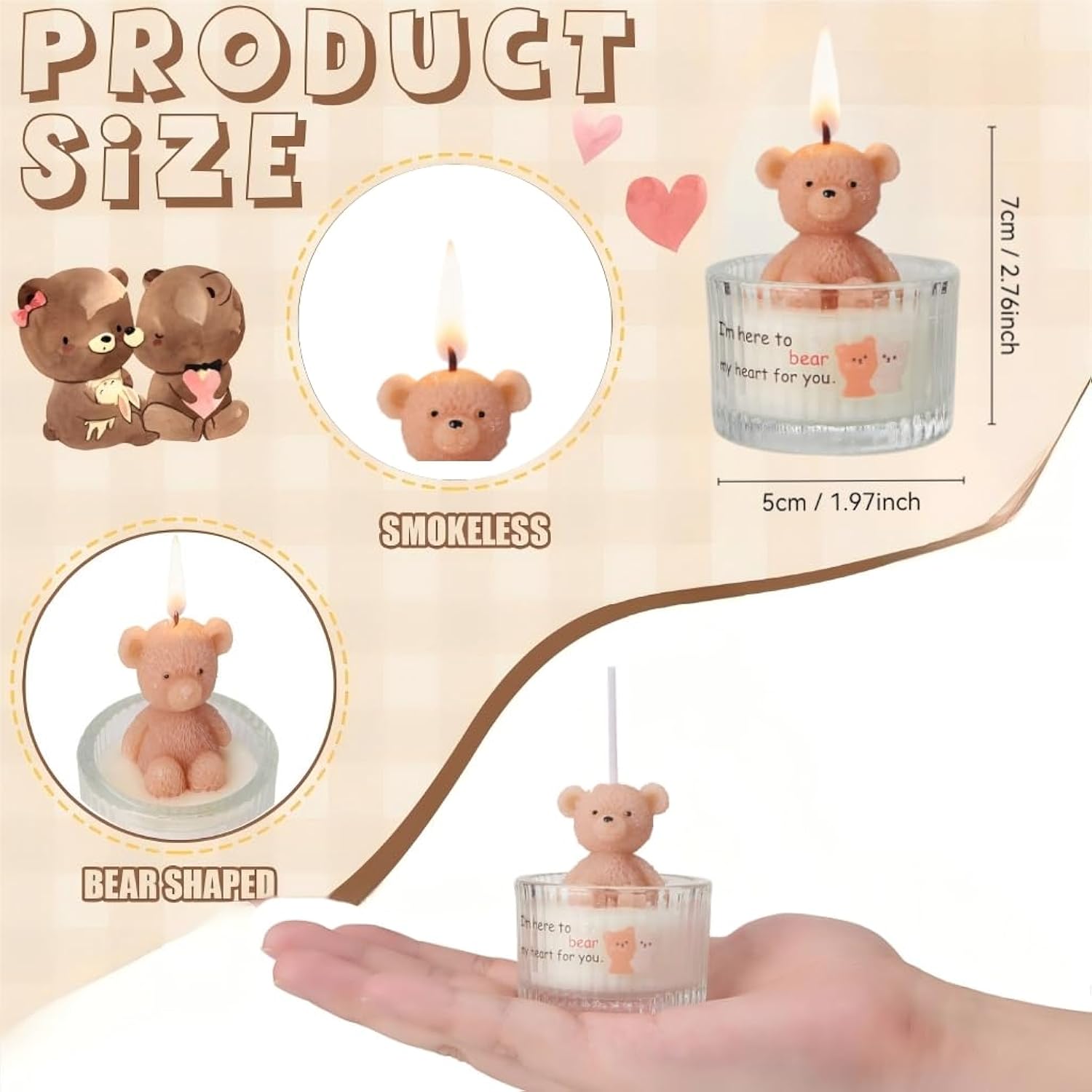 Bear Candles Gift For Women Men 2.76" Candle Jar For Mother Father Auntie Birthday Novelty Bear Candles Christmas House Warming Gift For Friends Sister Bestie