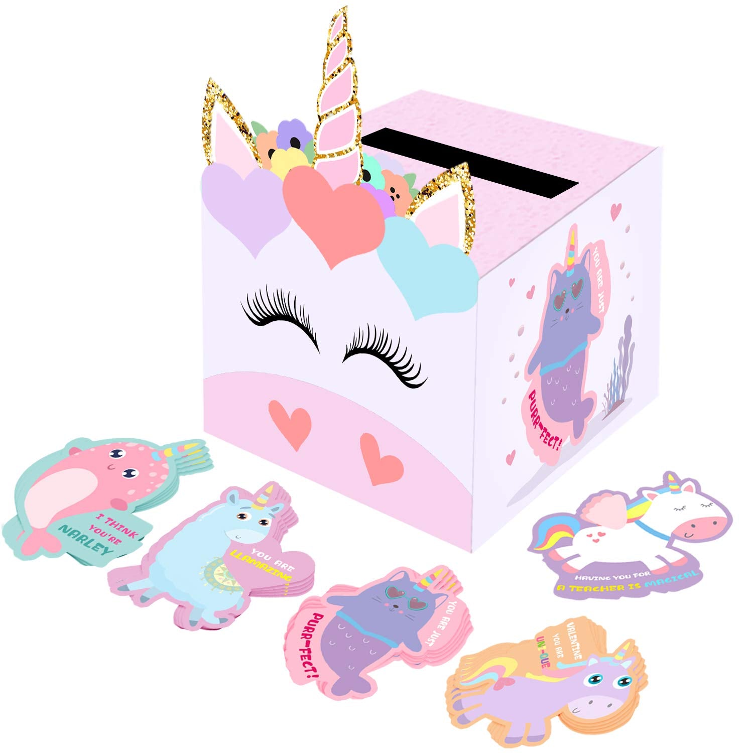 Valentines Day Gifts For Kids - Valentines Day Cards For Kids School - Unicorn Valentine Boxes With 36 Cards For Boys Girls Classroom Exchange Class Gifts Party Favors(32 Valentine'S Card/4 Teacher Card)