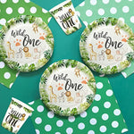 Wild One Birthday Decorations - Jungle Theme Party Supplies Tableware Includes Plates, Cup, Napkin, Balloon, Backdrop, Tablecloth, Straw, Cutlery, Banner, Safari Theme 1St Birthday Decorations