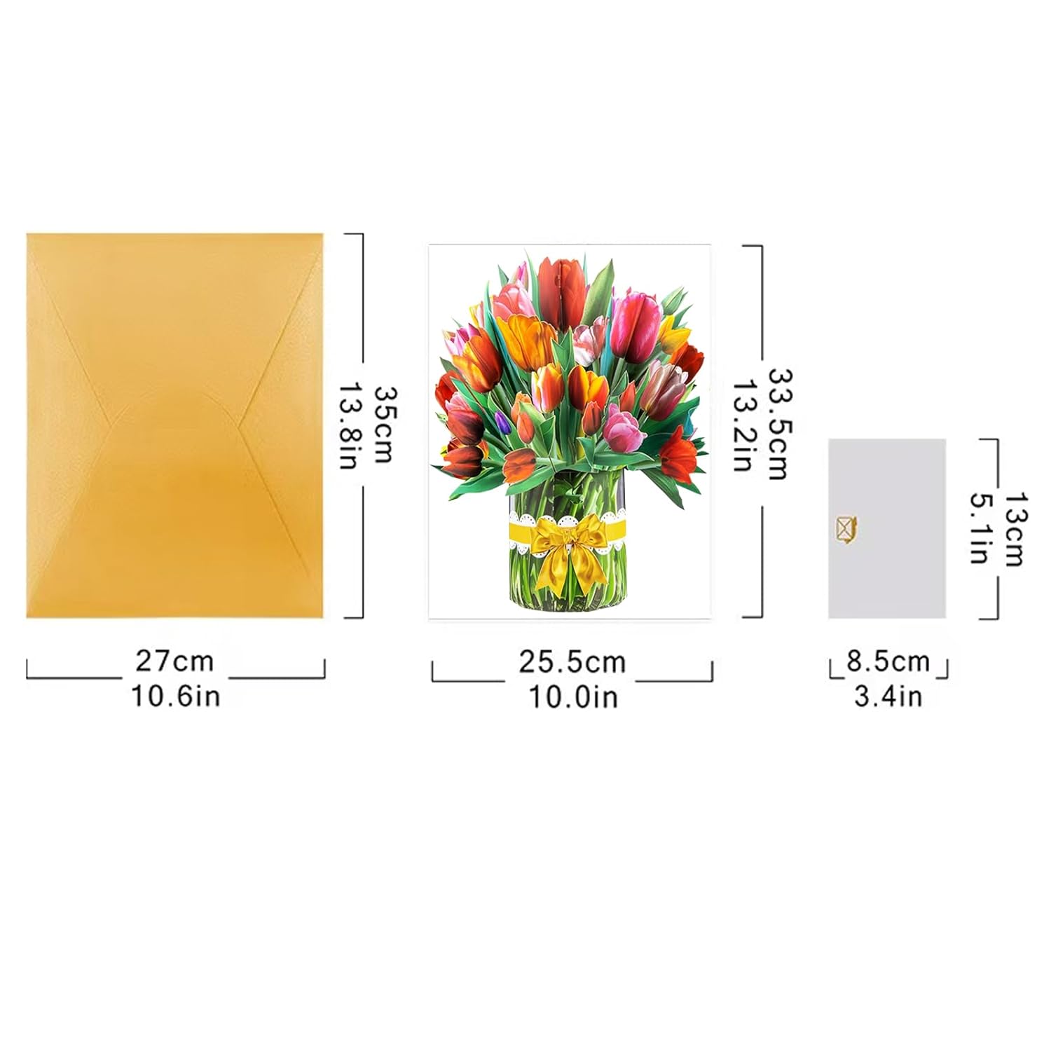Dociday Paper Flower Bouquet Card, 13 Inches 3D Tulip Pop Up Greeting Cards For Mothers Teachers Day Birthday Gift With Envelope And Note Card