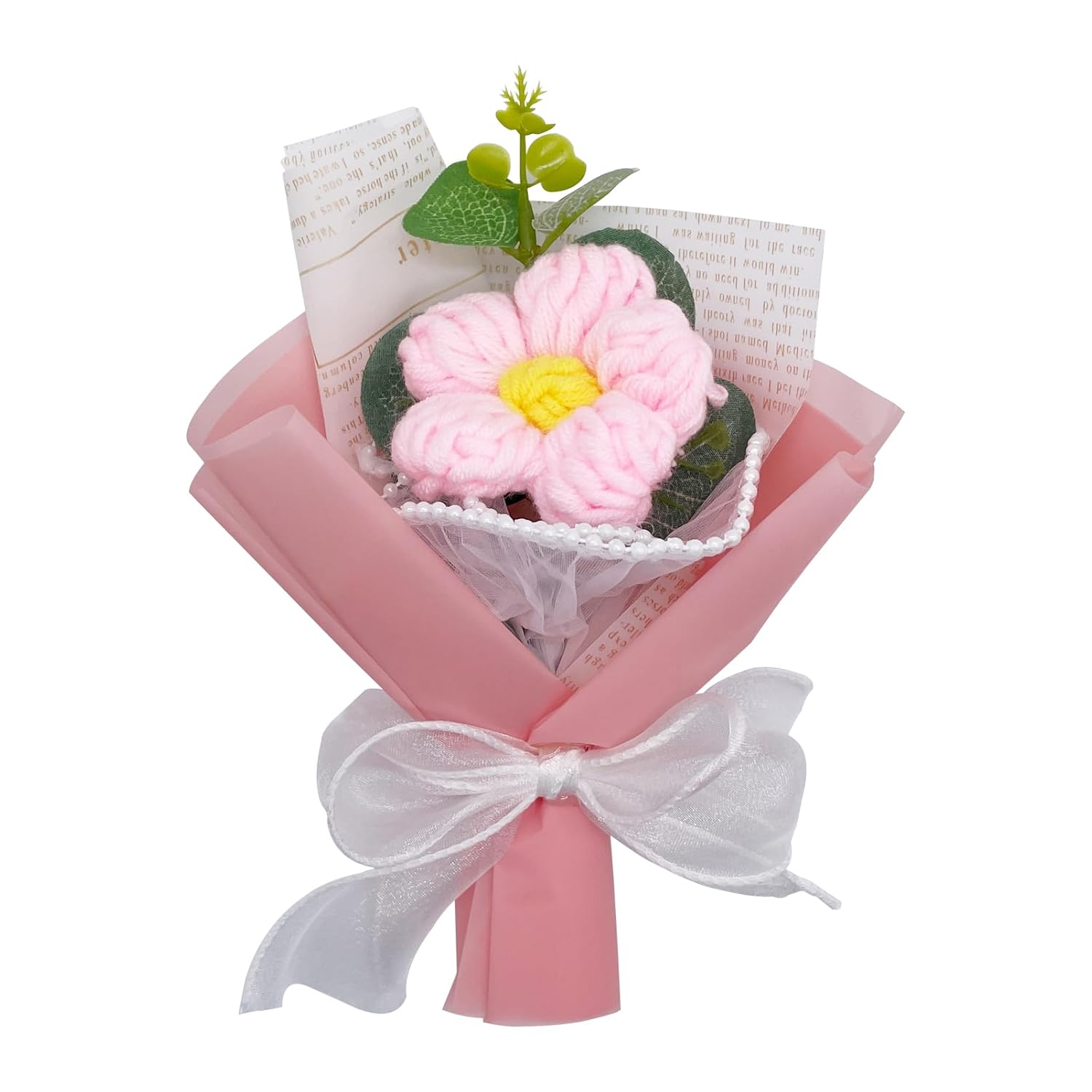 Crochet Flower Bouquet Handmade Knitted Bouquet Crochet Flowers Kit Knitted Fake Puff Flower, Gift For Mother Wife On Birthday Anniversary (Pink)