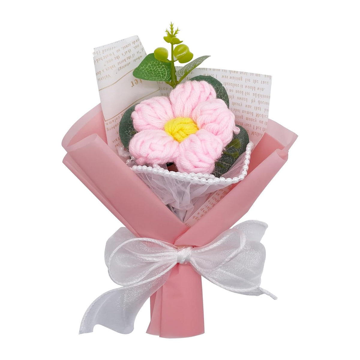 Crochet Flower Bouquet Handmade Knitted Bouquet Crochet Flowers Kit Knitted Fake Puff Flower, Gift For Mother Wife On Birthday Anniversary (Pink)