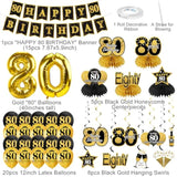 36Pcs Black Gold 80th Birthday Decor Kit with Banner, Balloons & Centerpieces