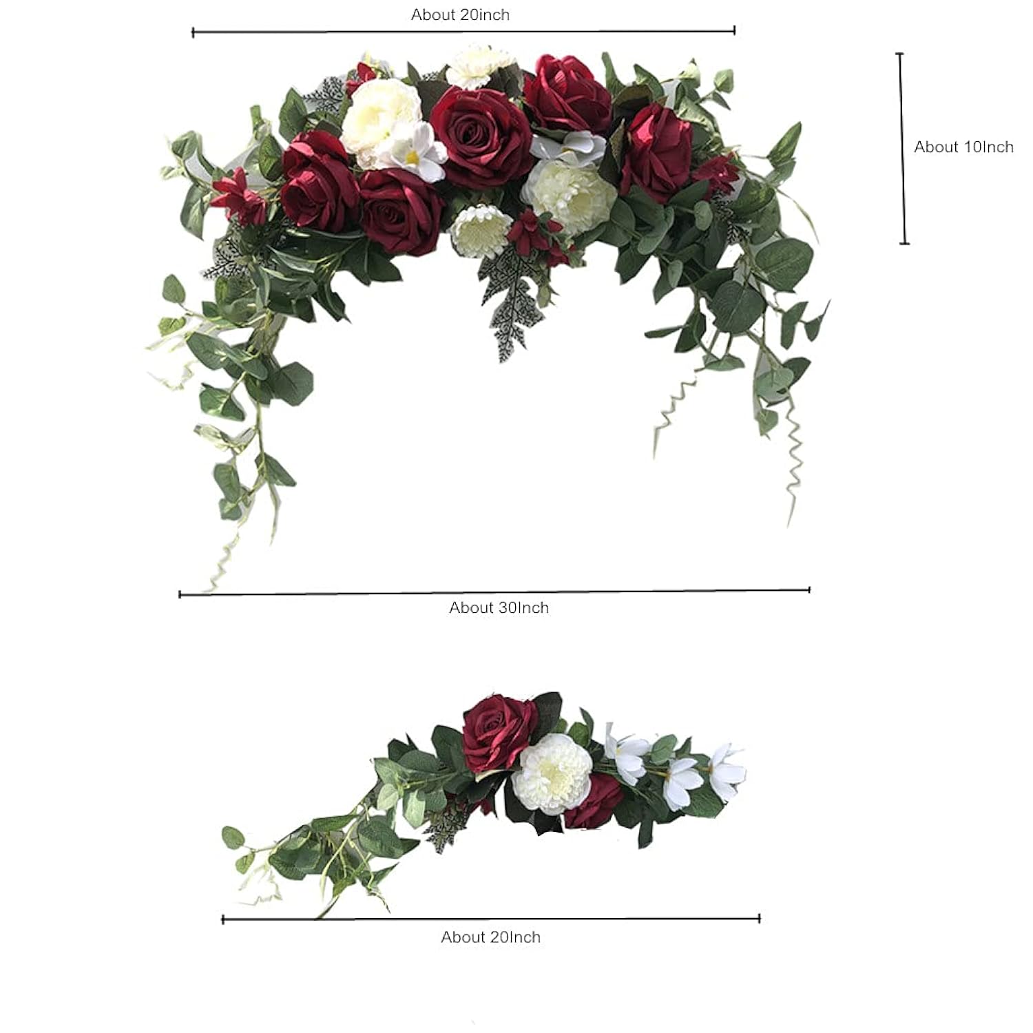 Wedding Arch Flowers,3Pcs Set White Rose Decorative Floral Swags, Artificial Greenery Eucalyptus Leaves Flower For Sheer Drapes, Wedding Chair, Arbor, Wedding Ceremony And Reception Arrangement