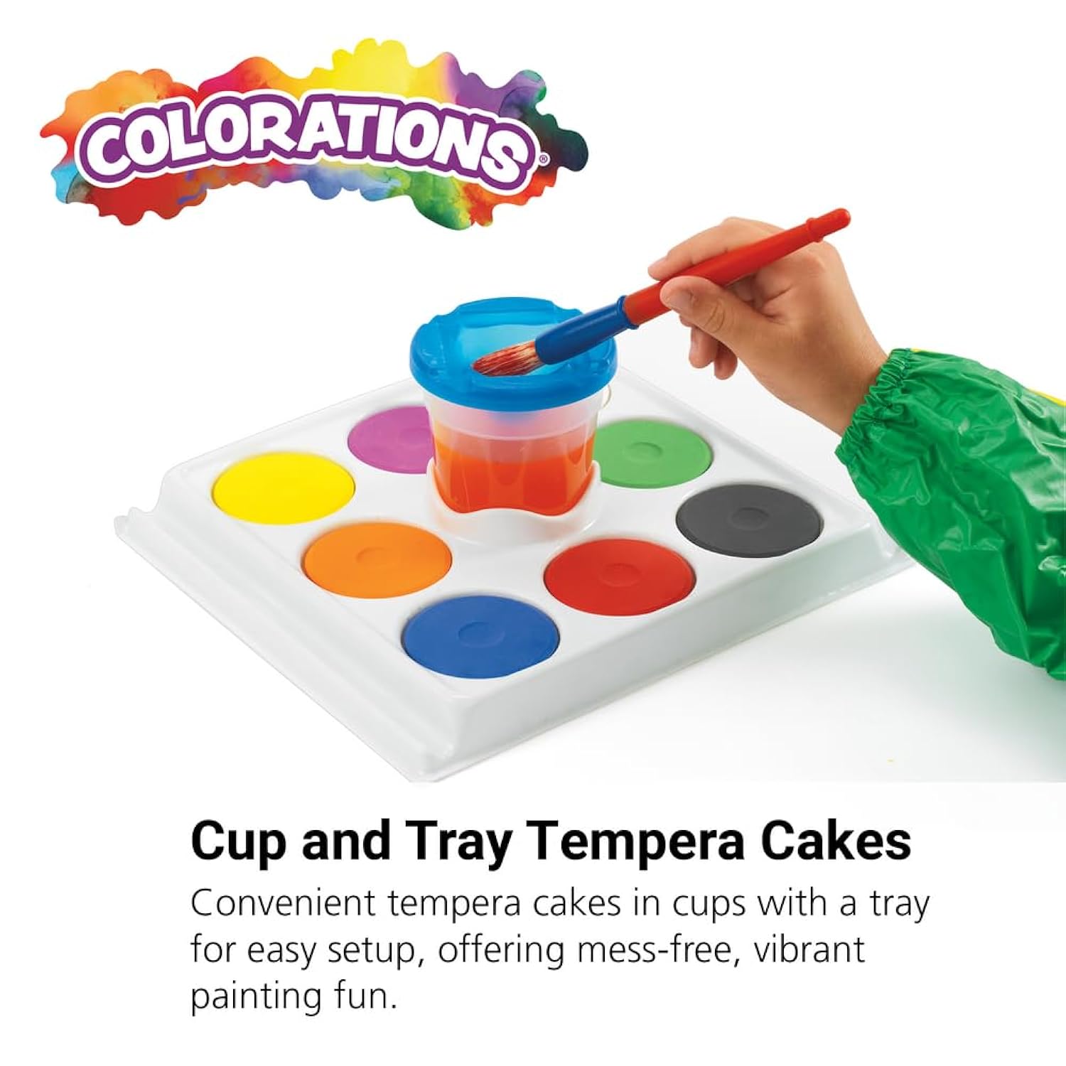 Plastic Tempera Paint Tray Palette With 8 Paint Cakes And Brush And Cup Holders