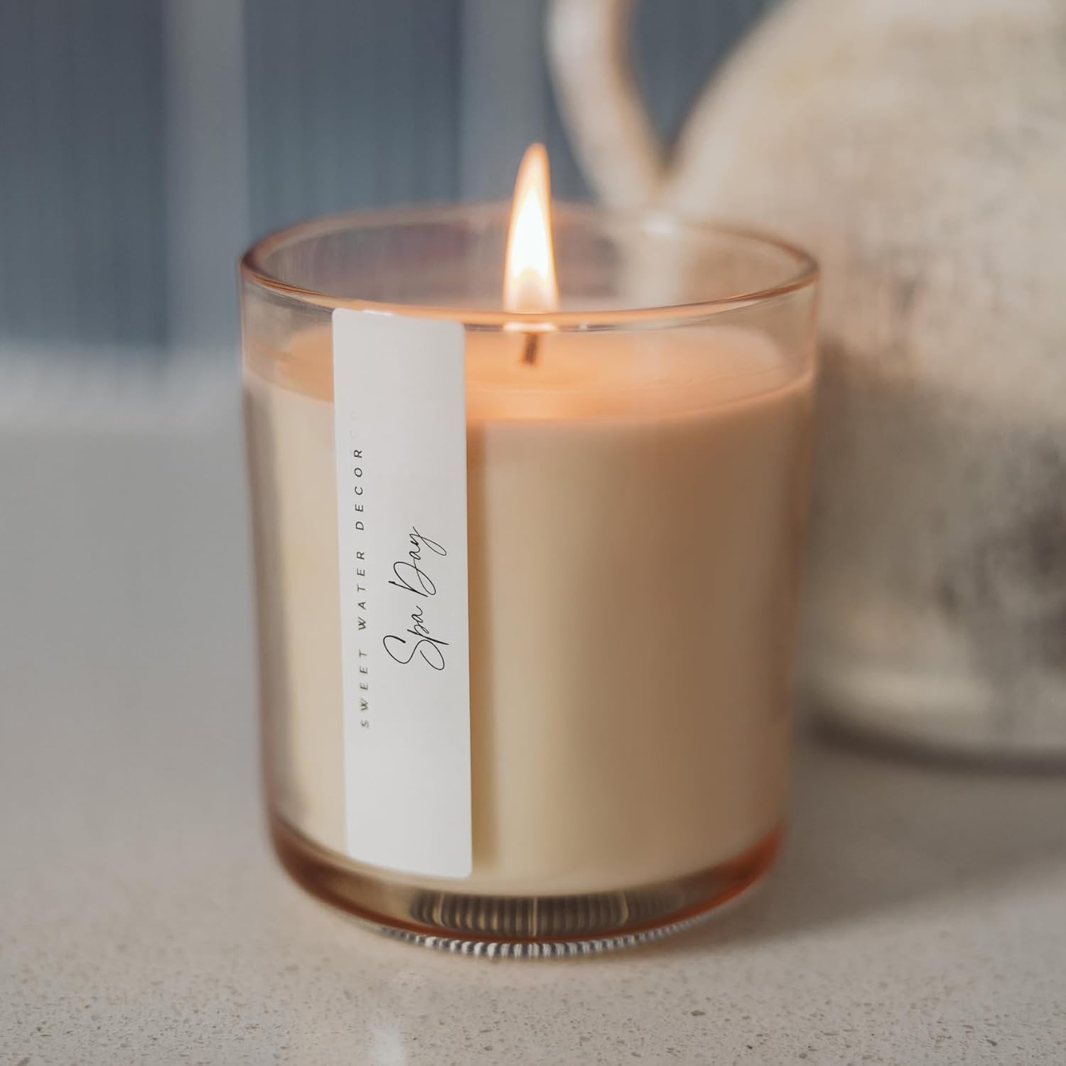 Spa Day Scented Soy Candles – Sea Salt, Jasmine, Wood, Cream – Cozy Vacation Aroma – 50 Hour Burn – 12Oz Tinted Glass Jar For Home Decor And Bedroom Decor