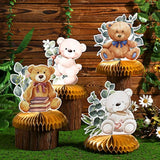 9 Pieces Bear Baby Shower Honeycomb Centerpieces Paper Bear Table Decorations Baby Shower Decorations Table Toppers For Birthday Party Favors Supplies, 9 Styles