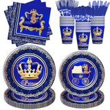 Royal Prince Baby Shower Decorations Party Tableware Boys - Blue Gold Little Prince Baby Boy Decorations Supplies, Plate, Napkin, Cup, Cutlery, Prince Baby Boy Table Decorations | Serve 24
