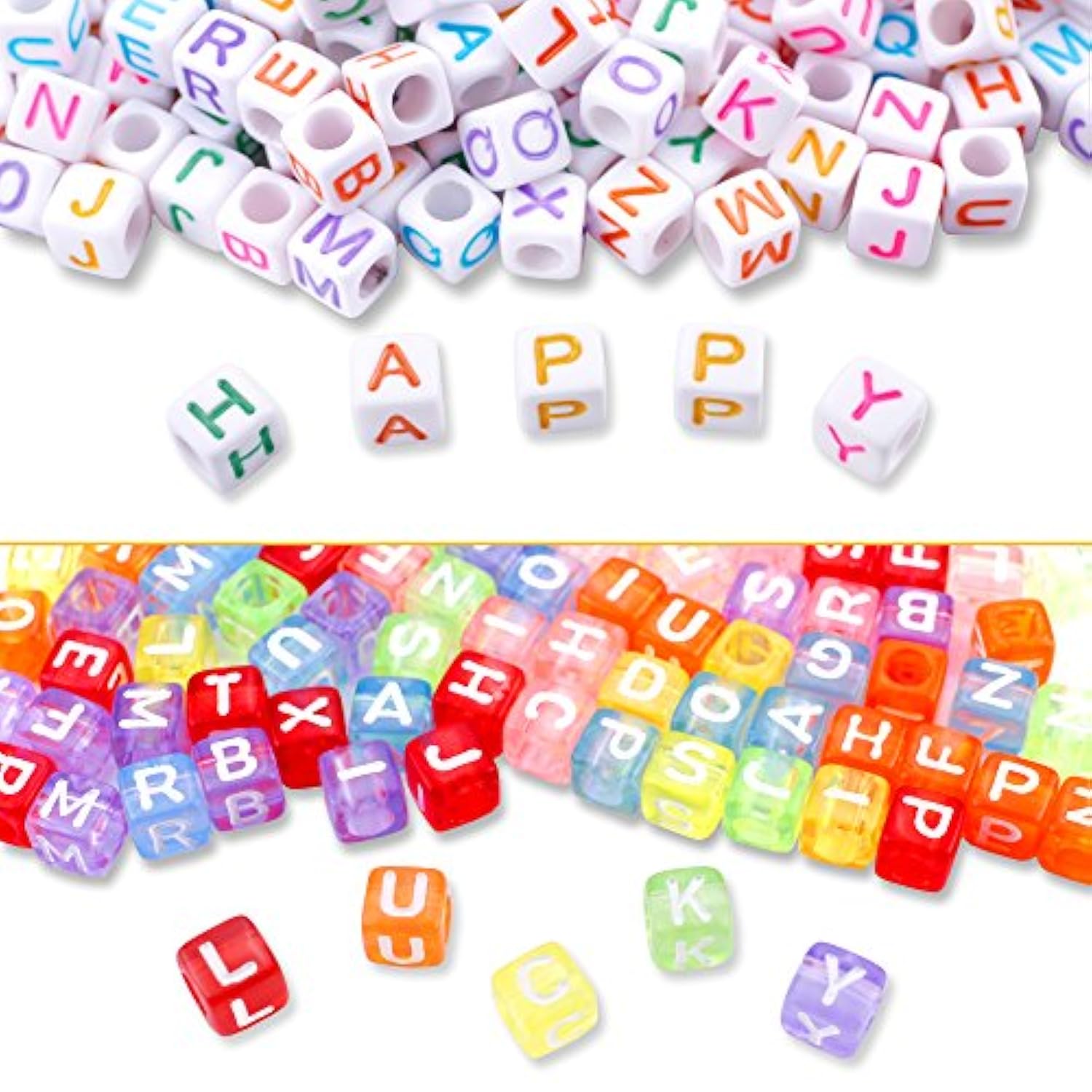 1400PCS Cube Alphabet Beads in 5 Colors with String for DIY Bracelets & Jewelry
