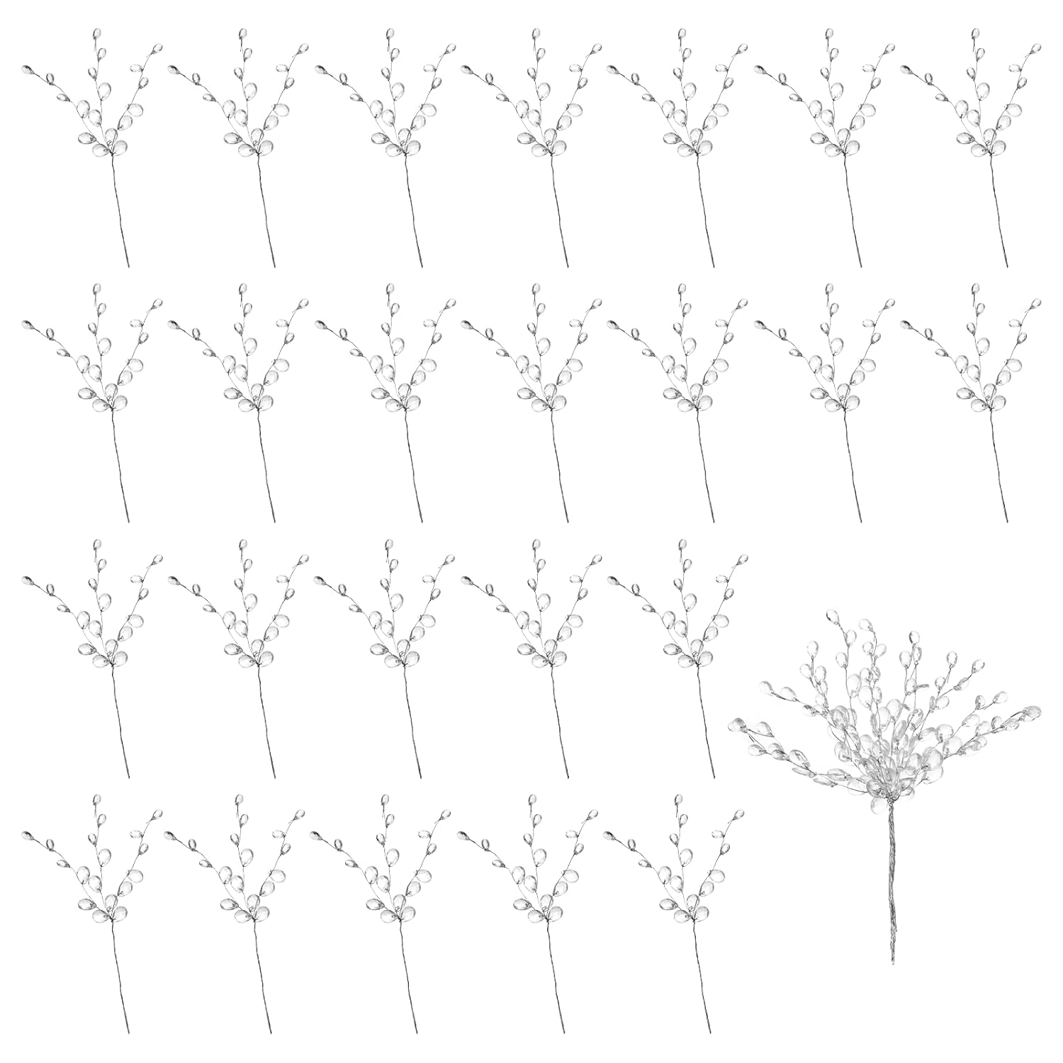25 Pcs Acrylic Bead Drop Stems Flower Bouquet Clear Artifial Crystal Flora Branches Glitter Floral Acrylic Picks Arrangement Flower Stem Branch Beaded String Bridal Picks For Home Office D