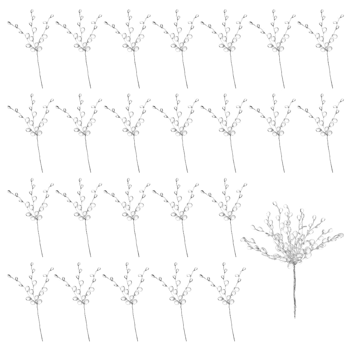 25 Pcs Acrylic Bead Drop Stems Flower Bouquet Clear Artifial Crystal Flora Branches Glitter Floral Acrylic Picks Arrangement Flower Stem Branch Beaded String Bridal Picks For Home Office D
