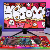 Rgb Gaming Mouse Pad Large Anime Graffiti Non-Slip Rubber Base Mice Keyboard Mat (Red)