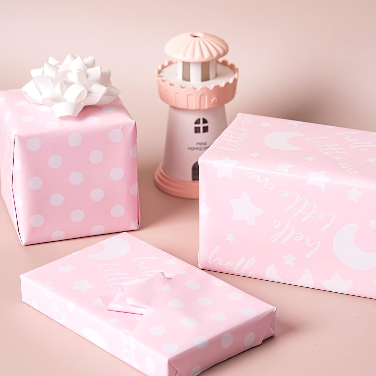 Reversible Wrapping Paper Roll - Mini Roll - Baby Girl Pink Pattern Great For Baby Shower, Birthday, Party - 17.5 Inches X 32.8 Feet