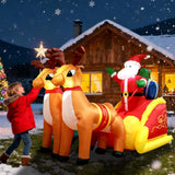 7Ft Long Christmas Inflatable Indoor Outdoor Decoration, Santa Carries Gifts On A Red Sleigh Pulled By 2 Reindeer Blow U