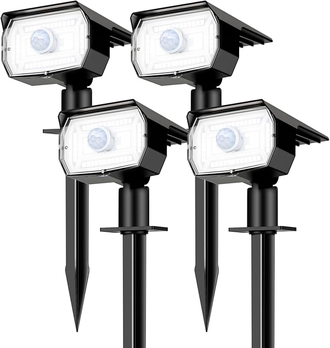 4 Pack 56 LED Solar Motion Sensor Spot Lights 2 in 1 Cool White Landscape Wall Lights