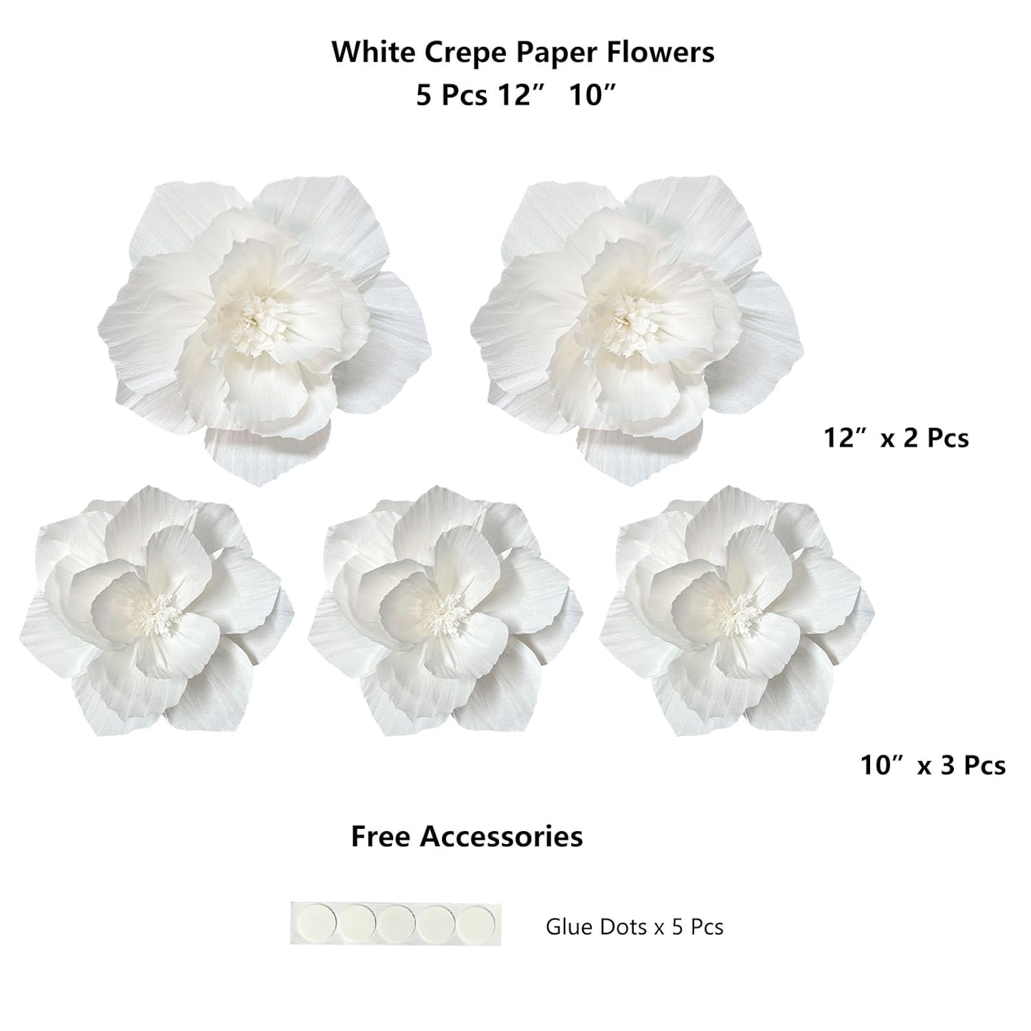 White Paper Flowers Artificial 3D Wall Décor Wedding Birthday Bridal Baby Shower Nursery Room Backdrop Table Centerpieces Party Decorations Supplies
