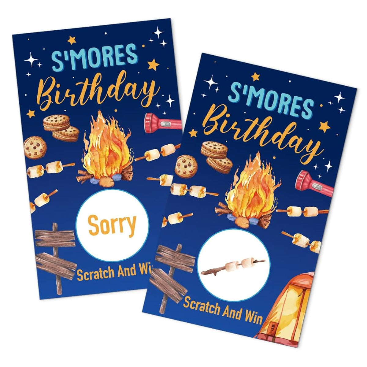 50 Pack S'Mores Birthday Camping Bbq Theme Game Scratch Off Cards, Funny Scratch Cards For Birthday Game, Camping Raffle Tickets For Bonfire Party Lottery Group Games Family Activity