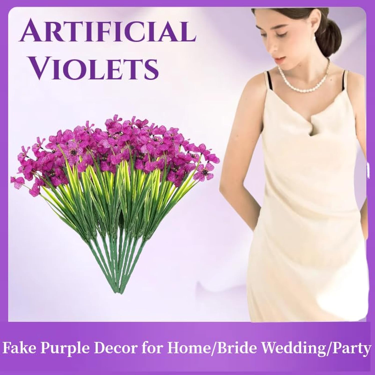 4 Bundles 18 Heads Artificial Violet Flowers, No Fade Fake Violet Artificial Flower Plant Faux Bouquet Decor For Home, Garden Party And Wedding Porch Window Box