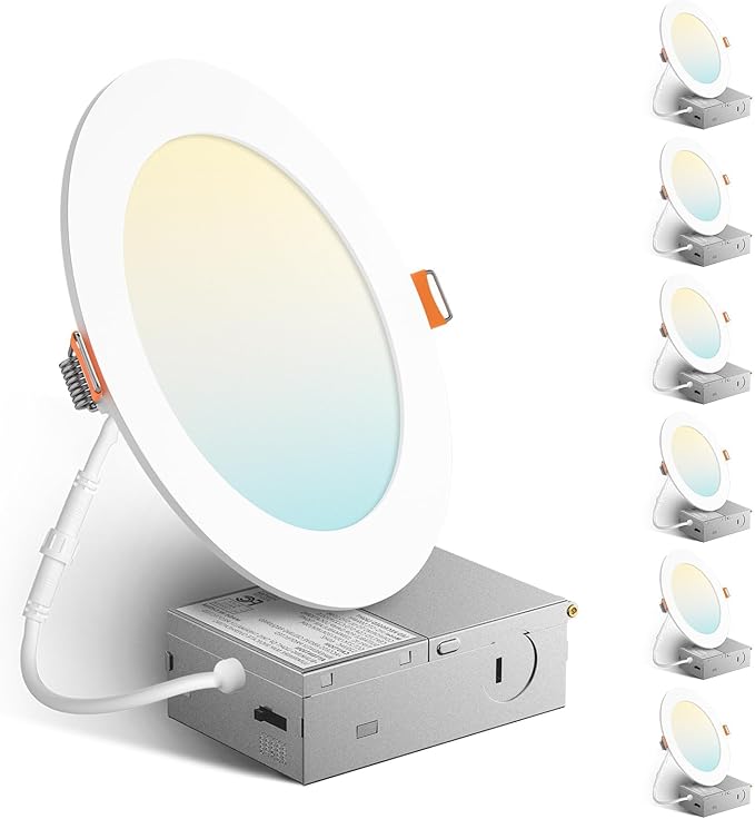6 Pack 6 Inch Ultra Thin LED Recessed Lights 5CCT Dimmable Canless Downlights