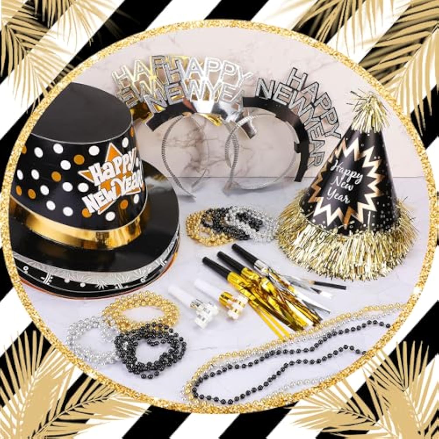 36pcs 2026 New Year Party Kit Hats Tiaras Necklaces Noisemakers Favors