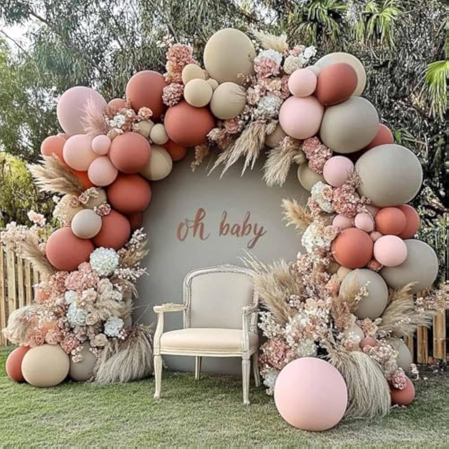 Dusty Rose Balloon Arch Kit Double Stuffed Pink Grey White for Baby Shower Party